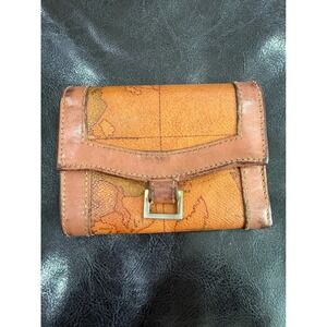 Alviero Martini 1a Classe Geo Classic Map Print Leather Tri-fold Wallet Tan‎